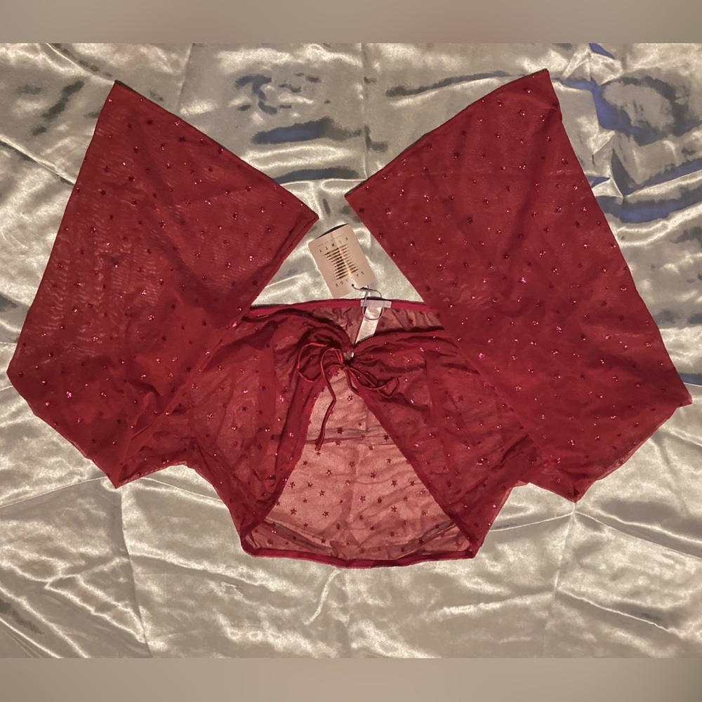 Savage X Fenty Starry Night Mesh Red Kimono Sleep Top